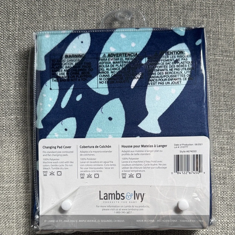 Lambs & Ivy Oceanic Collection Changing Pad Cover - Navy Blue Fish Design